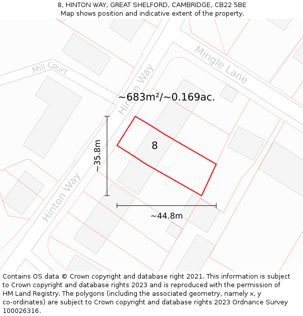 8, HINTON WAY, GREAT SHELFORD, CAMBRIDGE, CB22 5BE: Plot and title map