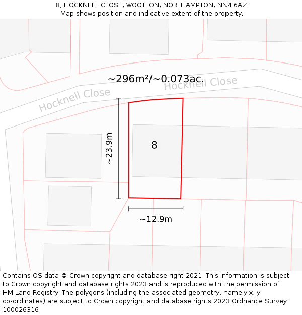 8, HOCKNELL CLOSE, WOOTTON, NORTHAMPTON, NN4 6AZ: Plot and title map