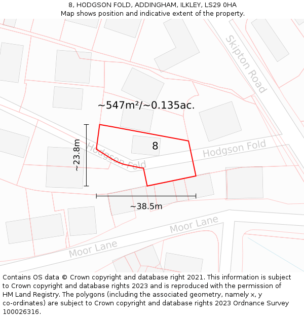 8, HODGSON FOLD, ADDINGHAM, ILKLEY, LS29 0HA: Plot and title map