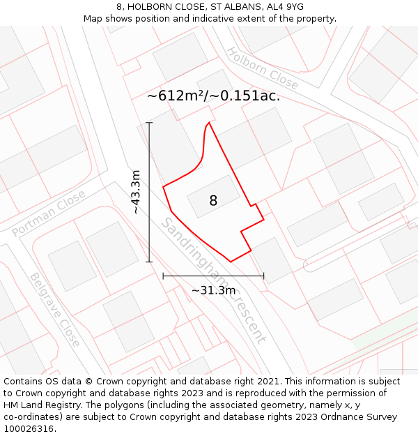 8, HOLBORN CLOSE, ST ALBANS, AL4 9YG: Plot and title map