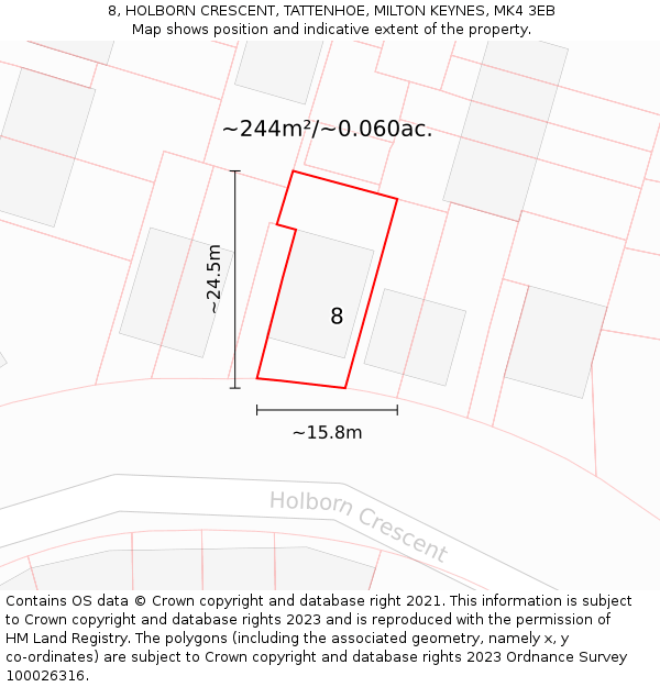 8, HOLBORN CRESCENT, TATTENHOE, MILTON KEYNES, MK4 3EB: Plot and title map