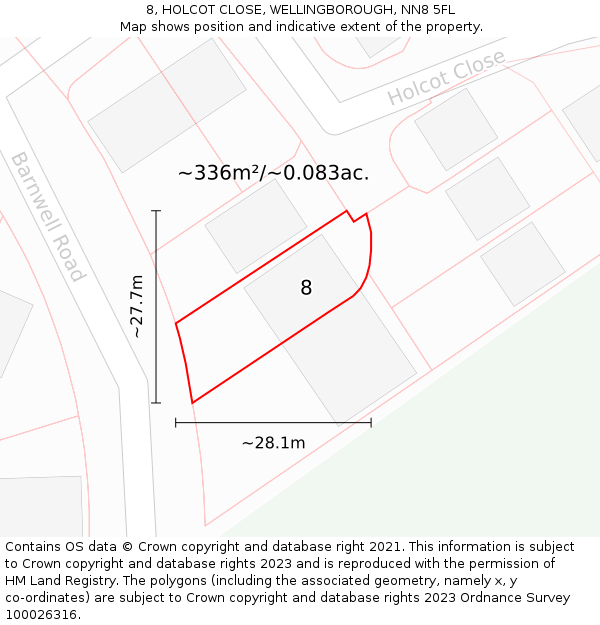 8, HOLCOT CLOSE, WELLINGBOROUGH, NN8 5FL: Plot and title map