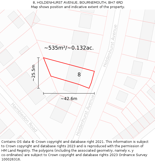 8, HOLDENHURST AVENUE, BOURNEMOUTH, BH7 6RD: Plot and title map