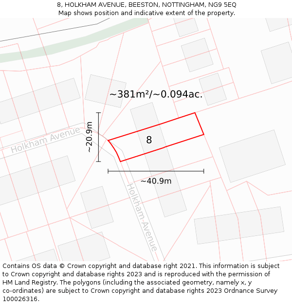 8, HOLKHAM AVENUE, BEESTON, NOTTINGHAM, NG9 5EQ: Plot and title map