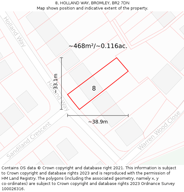 8, HOLLAND WAY, BROMLEY, BR2 7DN: Plot and title map