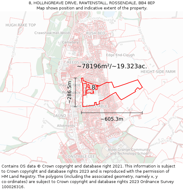 8, HOLLINGREAVE DRIVE, RAWTENSTALL, ROSSENDALE, BB4 8EP: Plot and title map