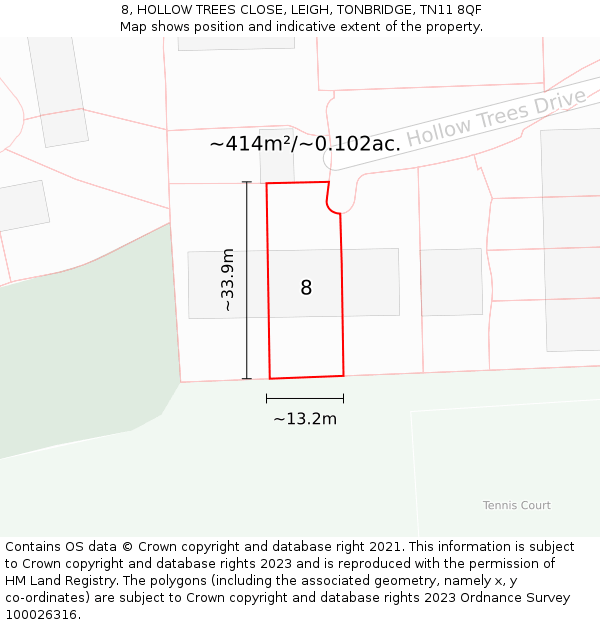 8, HOLLOW TREES CLOSE, LEIGH, TONBRIDGE, TN11 8QF: Plot and title map