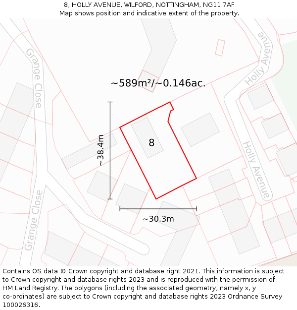 8, HOLLY AVENUE, WILFORD, NOTTINGHAM, NG11 7AF: Plot and title map