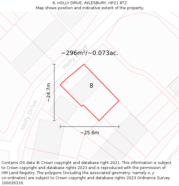 8, HOLLY DRIVE, AYLESBURY, HP21 8TZ: Plot and title map