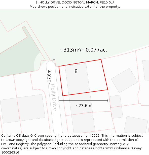 8, HOLLY DRIVE, DODDINGTON, MARCH, PE15 0LF: Plot and title map