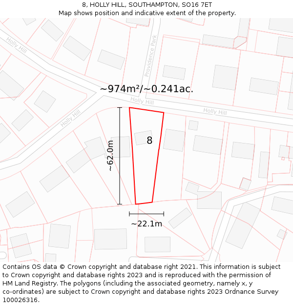 8, HOLLY HILL, SOUTHAMPTON, SO16 7ET: Plot and title map