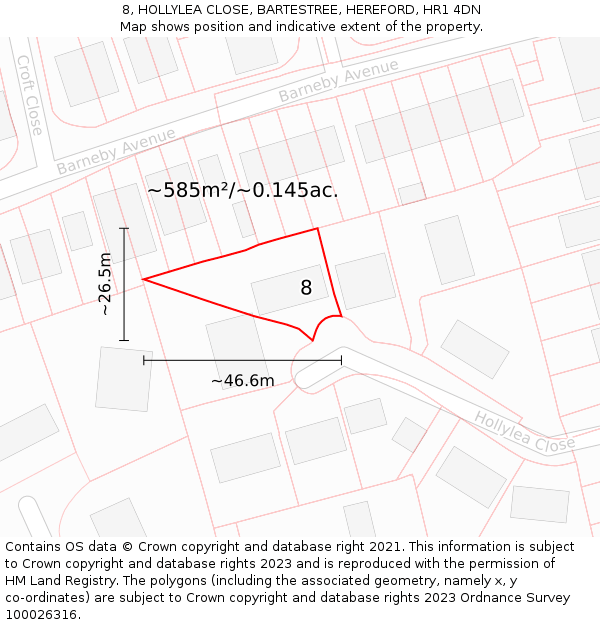 8, HOLLYLEA CLOSE, BARTESTREE, HEREFORD, HR1 4DN: Plot and title map