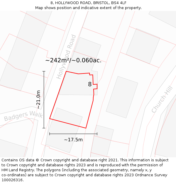 8, HOLLYWOOD ROAD, BRISTOL, BS4 4LF: Plot and title map