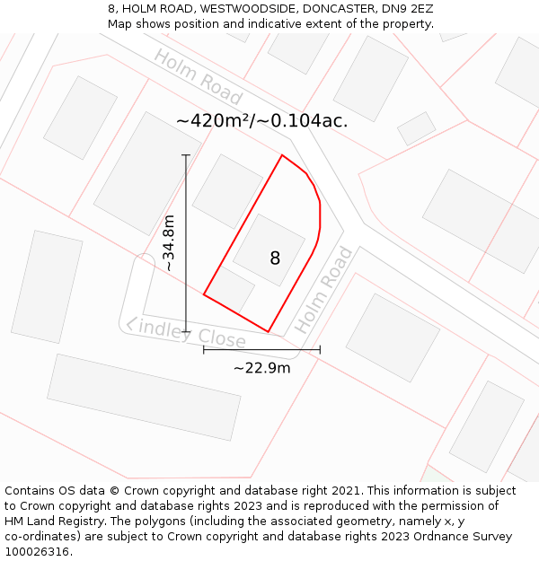 8, HOLM ROAD, WESTWOODSIDE, DONCASTER, DN9 2EZ: Plot and title map