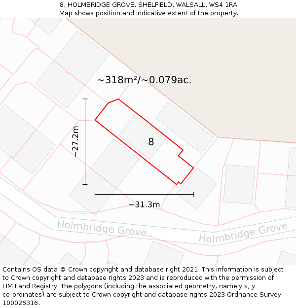 8, HOLMBRIDGE GROVE, SHELFIELD, WALSALL, WS4 1RA: Plot and title map