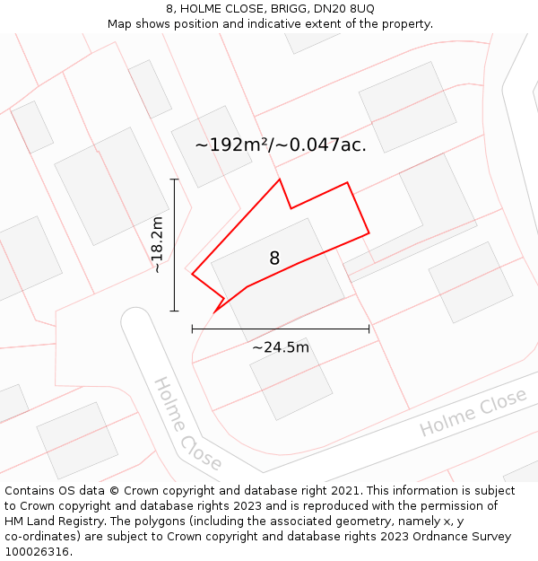 8, HOLME CLOSE, BRIGG, DN20 8UQ: Plot and title map