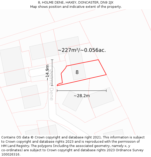 8, HOLME DENE, HAXEY, DONCASTER, DN9 2JX: Plot and title map