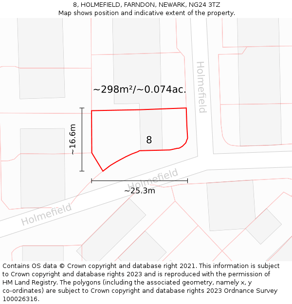 8, HOLMEFIELD, FARNDON, NEWARK, NG24 3TZ: Plot and title map