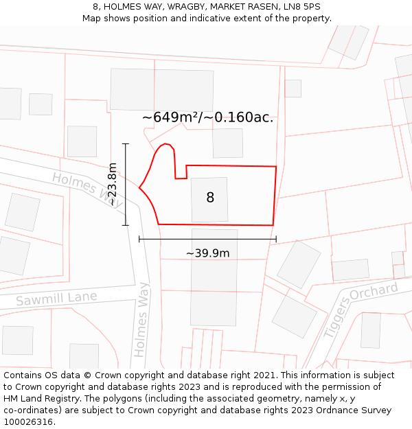 8, HOLMES WAY, WRAGBY, MARKET RASEN, LN8 5PS: Plot and title map
