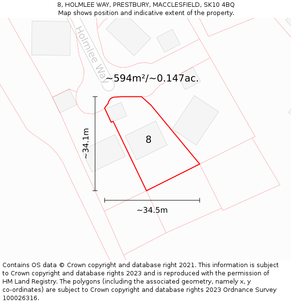 8, HOLMLEE WAY, PRESTBURY, MACCLESFIELD, SK10 4BQ: Plot and title map