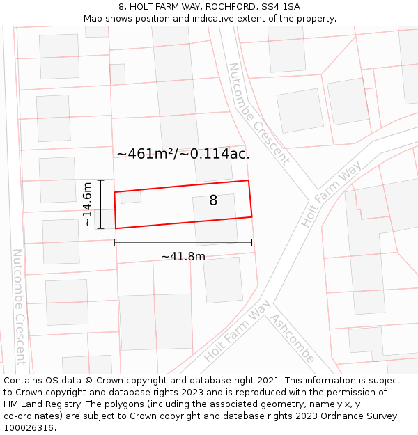 8, HOLT FARM WAY, ROCHFORD, SS4 1SA: Plot and title map