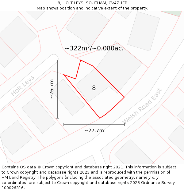 8, HOLT LEYS, SOUTHAM, CV47 1FP: Plot and title map