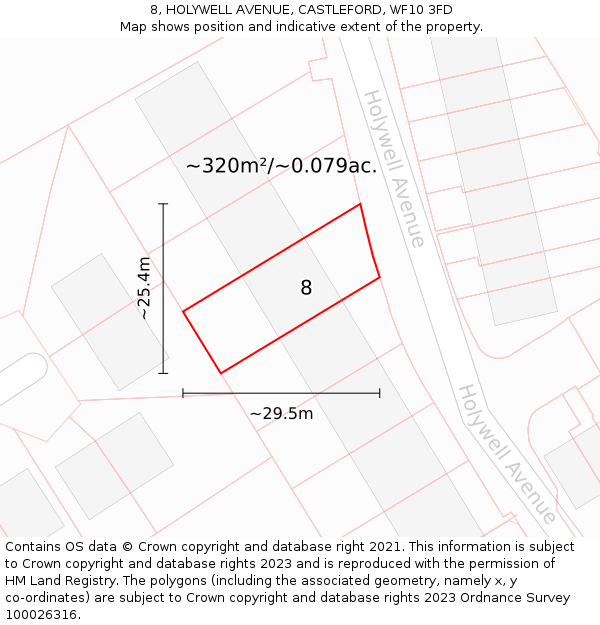8, HOLYWELL AVENUE, CASTLEFORD, WF10 3FD: Plot and title map