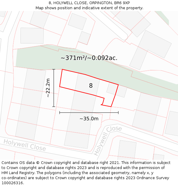 8, HOLYWELL CLOSE, ORPINGTON, BR6 9XP: Plot and title map
