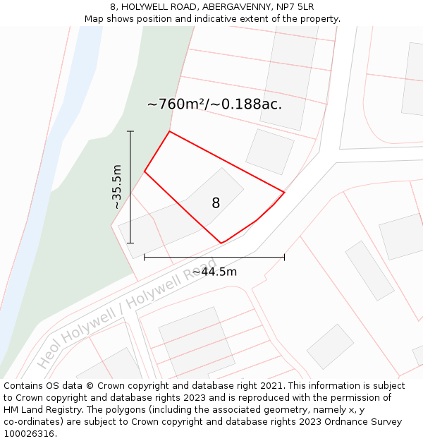 8, HOLYWELL ROAD, ABERGAVENNY, NP7 5LR: Plot and title map