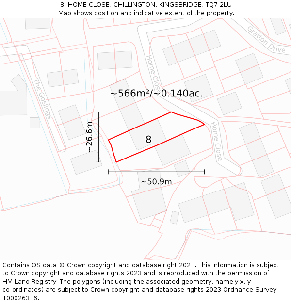 8, HOME CLOSE, CHILLINGTON, KINGSBRIDGE, TQ7 2LU: Plot and title map