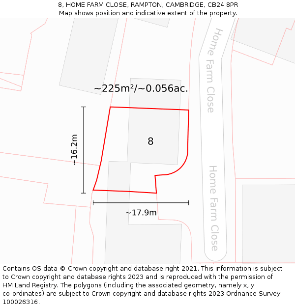 8, HOME FARM CLOSE, RAMPTON, CAMBRIDGE, CB24 8PR: Plot and title map