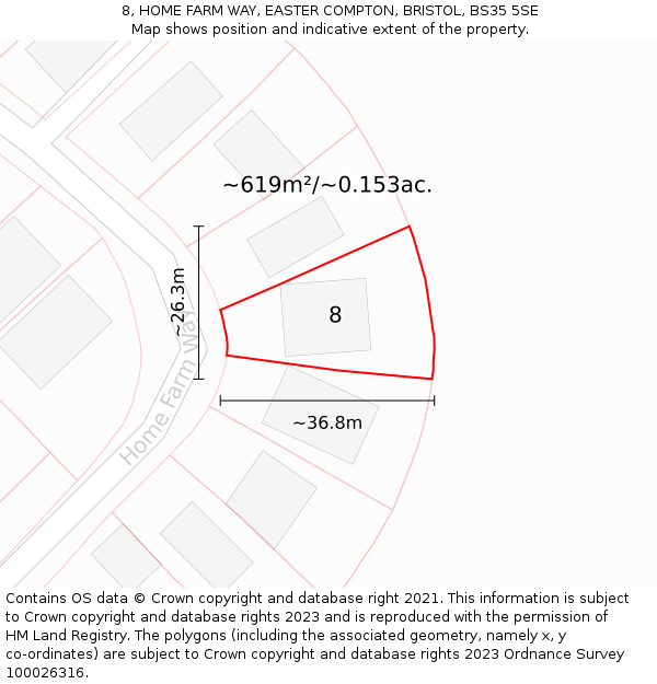 8, HOME FARM WAY, EASTER COMPTON, BRISTOL, BS35 5SE: Plot and title map