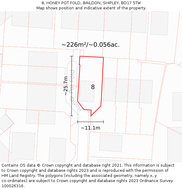 8, HONEY POT FOLD, BAILDON, SHIPLEY, BD17 5TW: Plot and title map