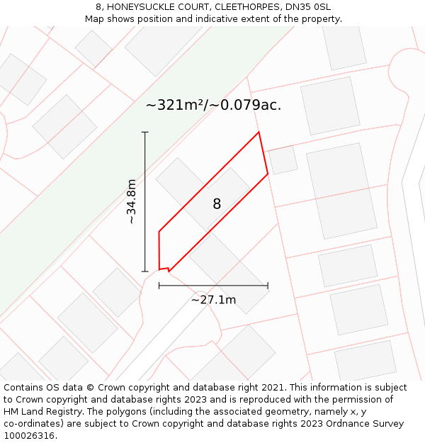 8, HONEYSUCKLE COURT, CLEETHORPES, DN35 0SL: Plot and title map