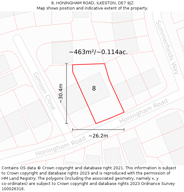8, HONINGHAM ROAD, ILKESTON, DE7 9JZ: Plot and title map
