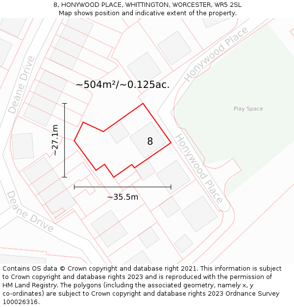 8, HONYWOOD PLACE, WHITTINGTON, WORCESTER, WR5 2SL: Plot and title map