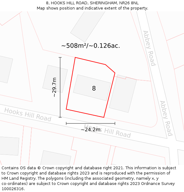 8, HOOKS HILL ROAD, SHERINGHAM, NR26 8NL: Plot and title map