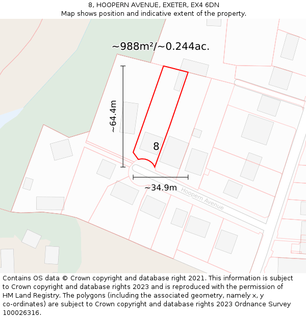 8, HOOPERN AVENUE, EXETER, EX4 6DN: Plot and title map