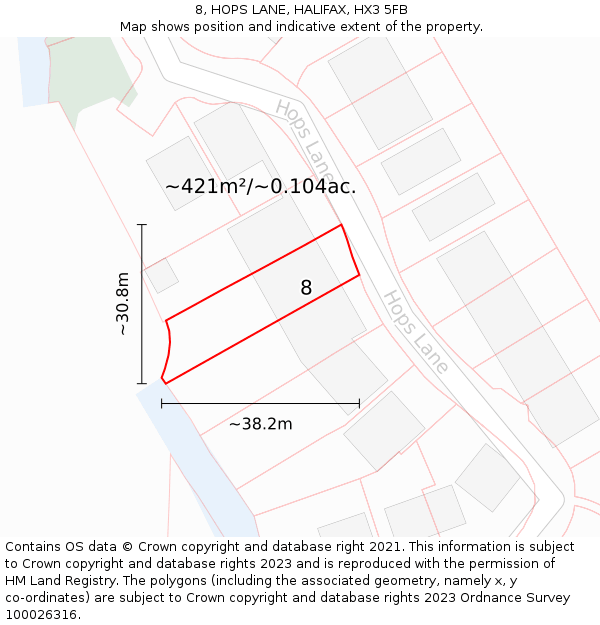 8, HOPS LANE, HALIFAX, HX3 5FB: Plot and title map