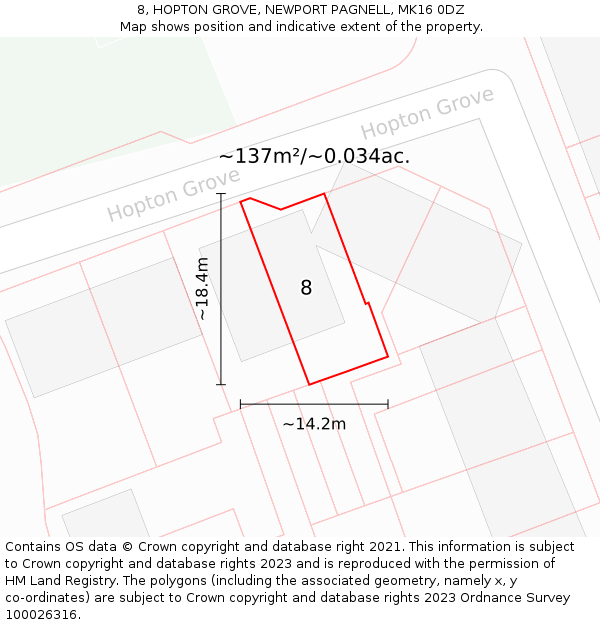 8, HOPTON GROVE, NEWPORT PAGNELL, MK16 0DZ: Plot and title map
