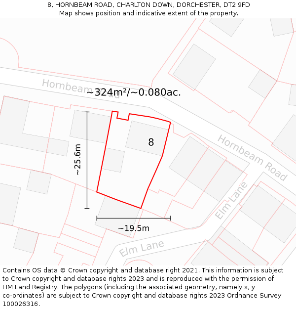 8, HORNBEAM ROAD, CHARLTON DOWN, DORCHESTER, DT2 9FD: Plot and title map