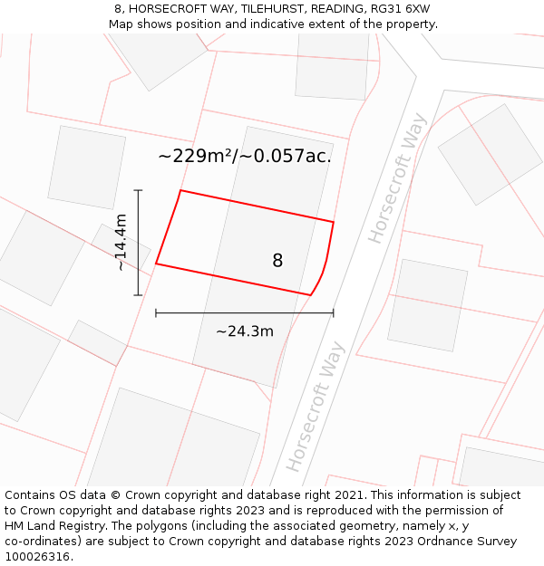8, HORSECROFT WAY, TILEHURST, READING, RG31 6XW: Plot and title map