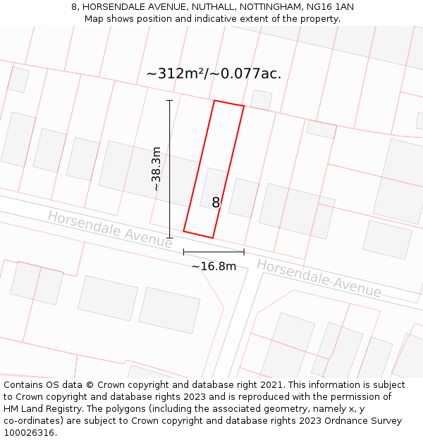 8, HORSENDALE AVENUE, NUTHALL, NOTTINGHAM, NG16 1AN: Plot and title map