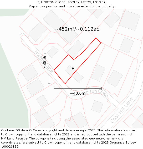 8, HORTON CLOSE, RODLEY, LEEDS, LS13 1PJ: Plot and title map