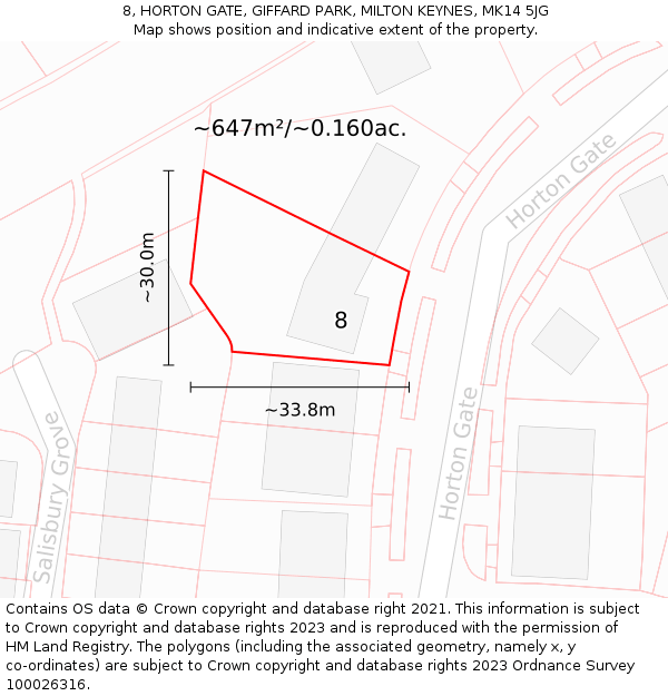 8, HORTON GATE, GIFFARD PARK, MILTON KEYNES, MK14 5JG: Plot and title map