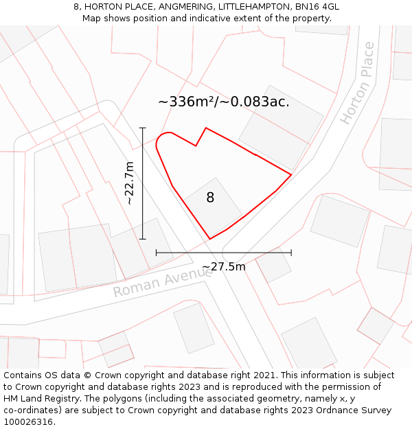 8, HORTON PLACE, ANGMERING, LITTLEHAMPTON, BN16 4GL: Plot and title map