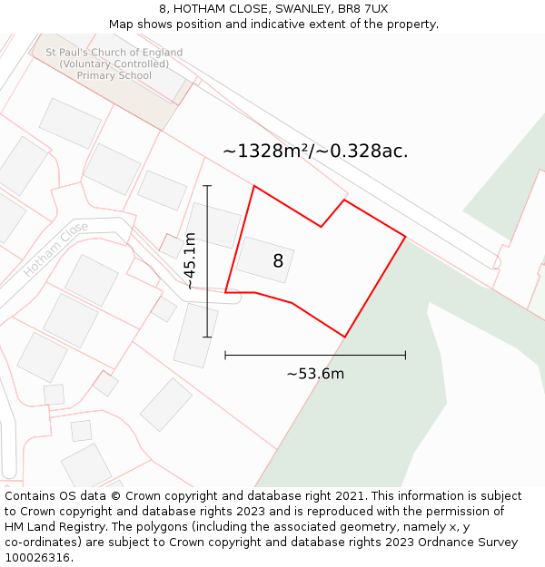 8, HOTHAM CLOSE, SWANLEY, BR8 7UX: Plot and title map