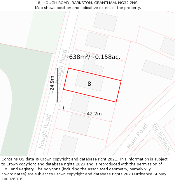 8, HOUGH ROAD, BARKSTON, GRANTHAM, NG32 2NS: Plot and title map