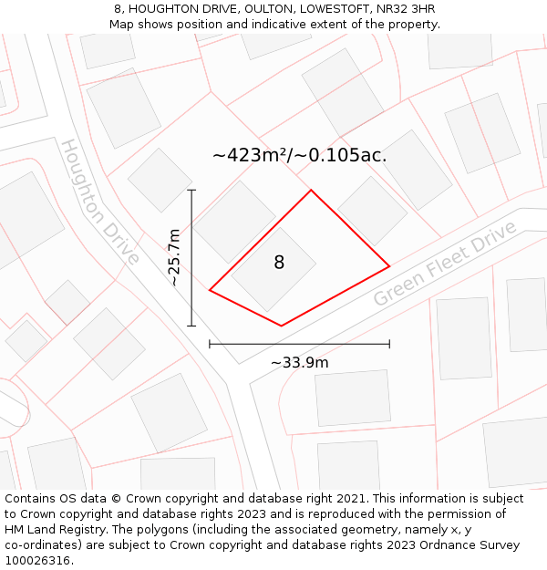 8, HOUGHTON DRIVE, OULTON, LOWESTOFT, NR32 3HR: Plot and title map
