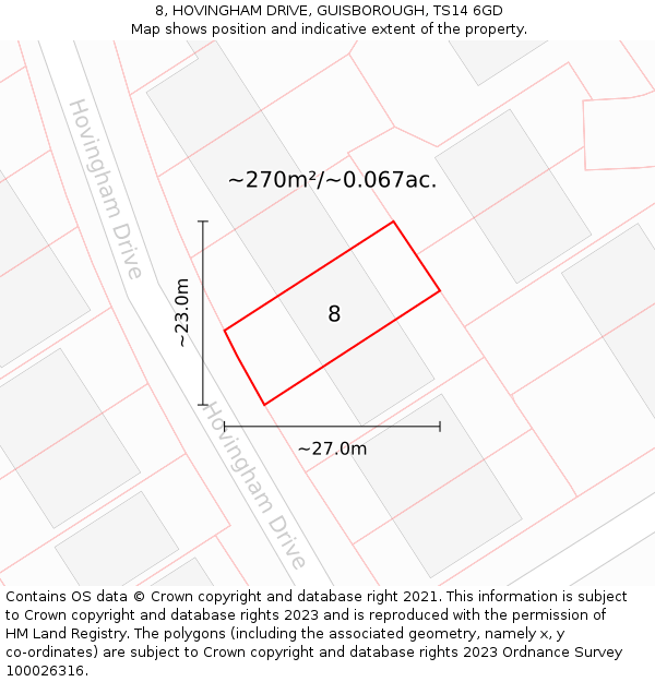 8, HOVINGHAM DRIVE, GUISBOROUGH, TS14 6GD: Plot and title map